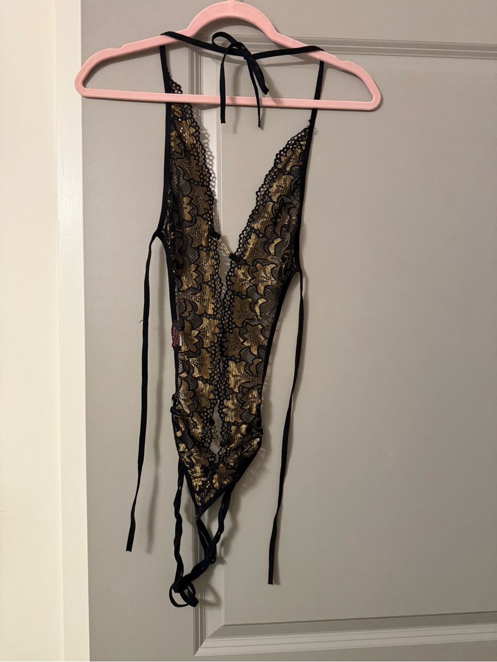 Avidlove Black Gold Lace Teddy Bodysuit Rhinestone Lingerie - Picture 4 of 5
